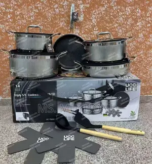 14 PCS Tripply S/S Stainless Steel Cookware Set With Ribbed Design.