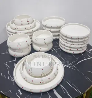 24-Piece White Cherry Top Double Glaze Ceramic Dinner Set –