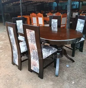 Dining Set: Premium Wood Dining Set With Flowered Fabric Upholstery