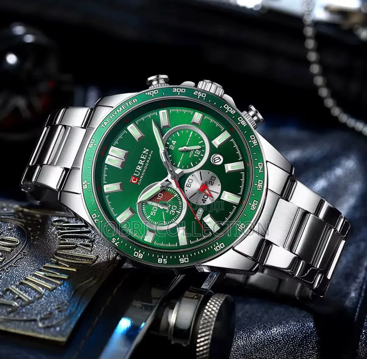 Green Face Gents Curren Chronograph Watch