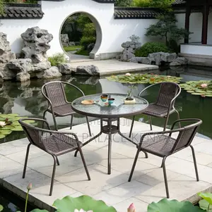 Outdoor Set: 4 Seater Dining Set With Ripple Water Effect Table Top