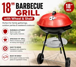 18" Barbecue Grill With Wheels and Shelf