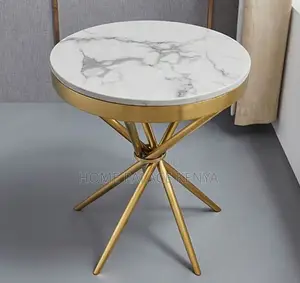 Round Table: Gold Cross Leg Base Marble Dining Table