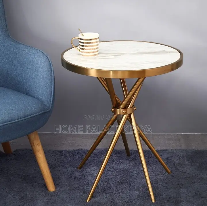 Round Table: Gold Cross Leg Base Marble Dining Table