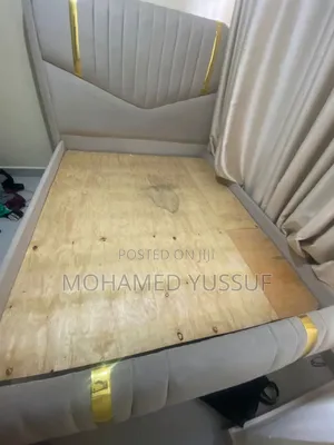 Beige Upholstered Platform Bed
