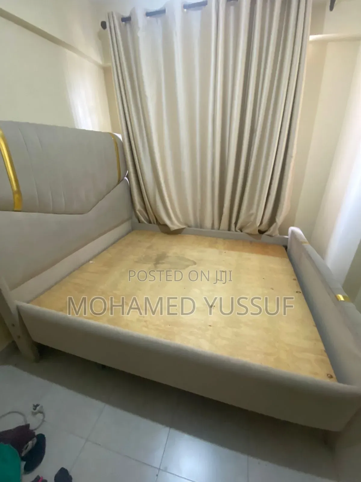 Beige Upholstered Platform Bed