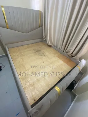 Beige Upholstered Platform Bed