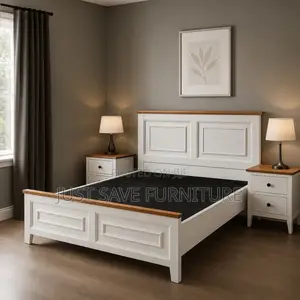 5x6 White Solid Wooden Bed With 2 Bedside Cabinets