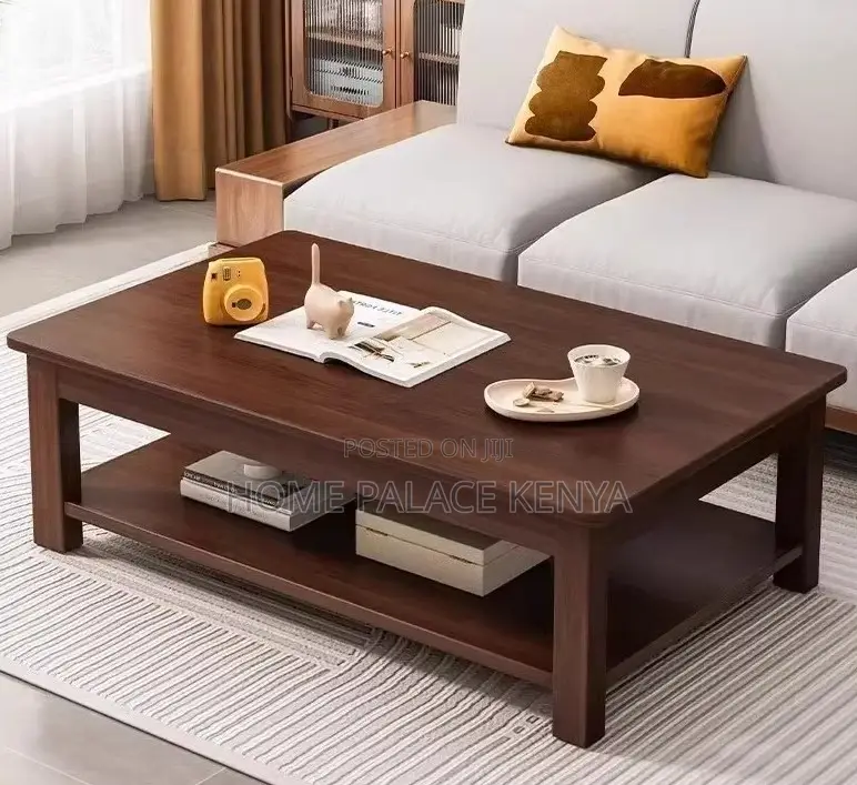 Coffee Table: Walnut Brown MDF Top Table With Bottom Storage