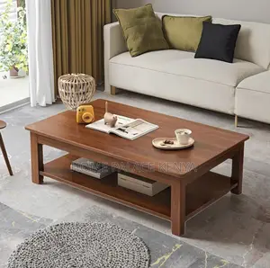 Coffee Table: Walnut Brown MDF Top Table With Bottom Storage