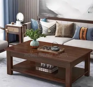 Coffee Table: Walnut Brown MDF Top Table With Bottom Storage