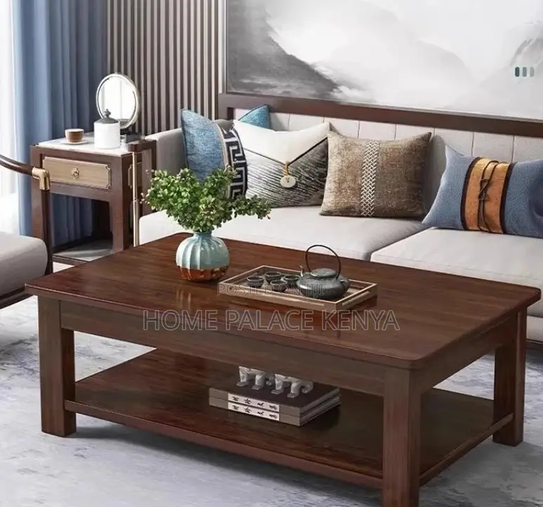 Coffee Table: Walnut Brown MDF Top Table With Bottom Storage