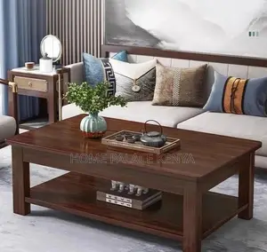 Coffee Table: Walnut Brown MDF Top Table With Bottom Storage