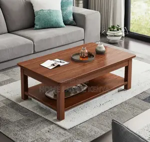Coffee Table: Walnut Brown MDF Top Table With Bottom Storage