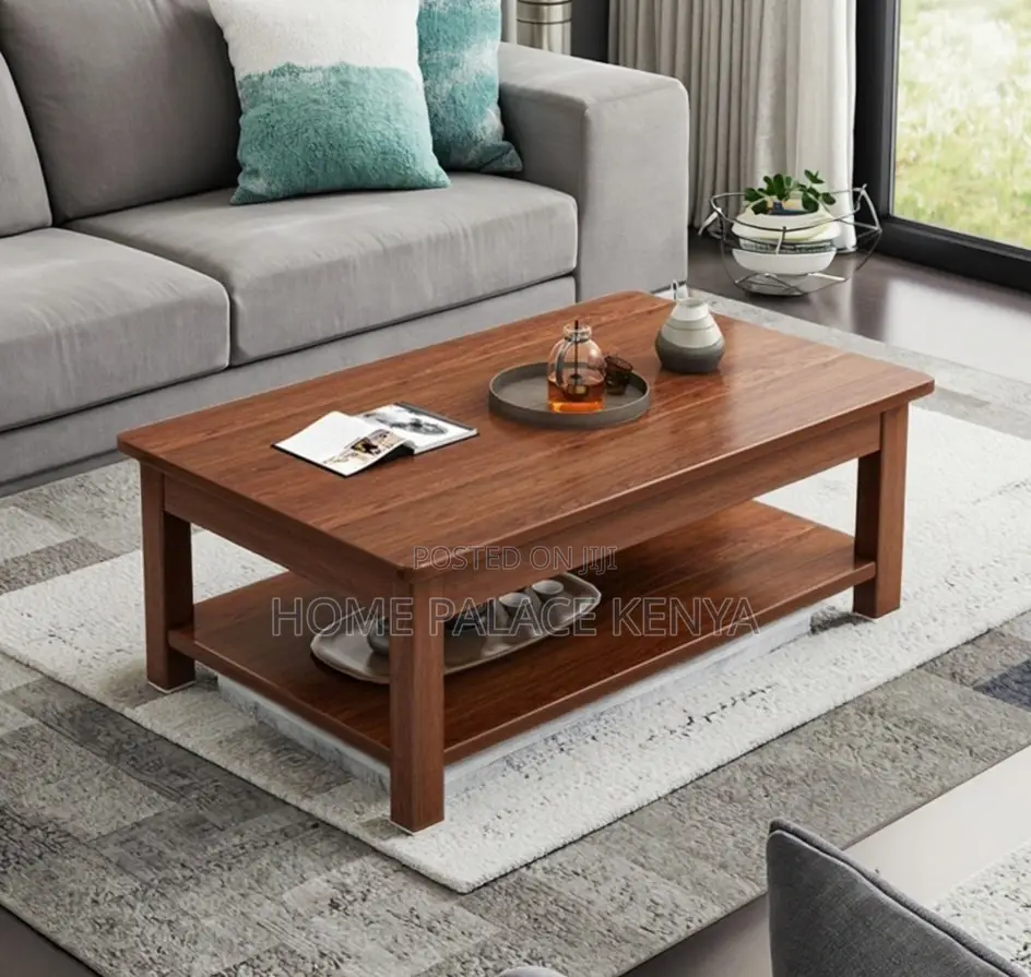 Coffee Table: Walnut Brown MDF Top Table With Bottom Storage