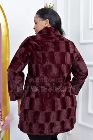 Elegant Burgundy Turkey Fur Trenchcoat
