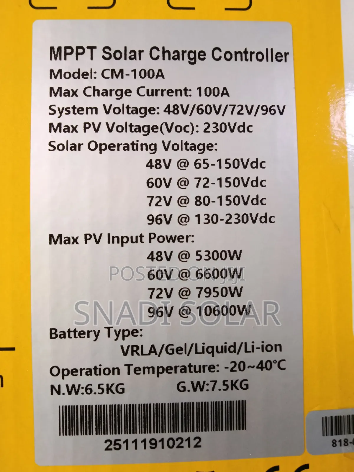 100a 96v 72v MPPT Solar Charge Controller