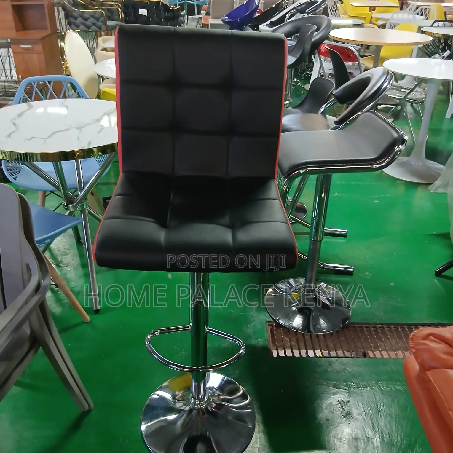 Bar Stool: Black and Red High Back Bar Stool