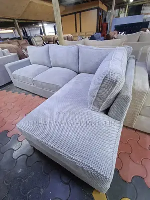 6‐Seater Gray Bubble Fabric L‐Shaped Sofa