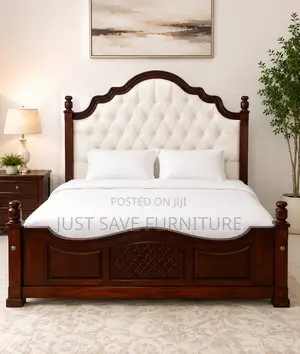 5x6 Solid Mahogany Bed | Upholstered Headboard | Luxury Wooden Bed
