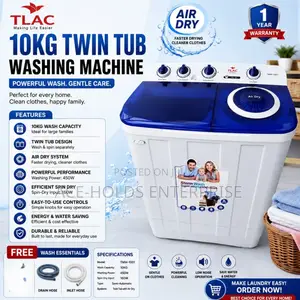 Tlac 10kgs Twin Tub Washing Machine - Washing Power: 450w, Spin-Dry
