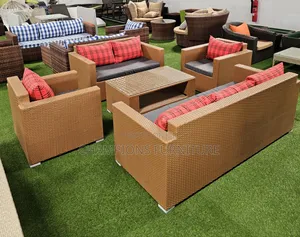 7 Seater Rattan Set With Glass Top Coffee Table