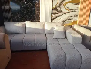 6-Seater L-Shaped Sofa White- Cushioned Back