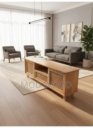 Rattan Weave Tv Stand – Natural Wood Finish