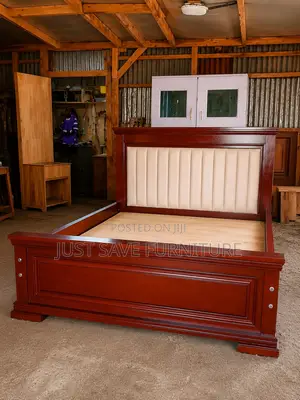 5x6 Panel Mocket Bed | Mahogany Wooden Bed With Upholstered Headboard