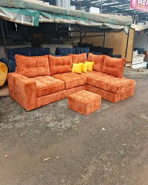 Luxury 6-Seater L-Shaped Sofa – Orange Tufted