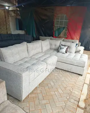 Luxury 6-Seater L-Shaped Sofa – Grey Tufted