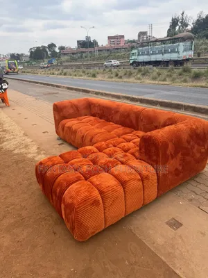 Rust Corduroy 5 Seater L-Shaped Bubble Sofa