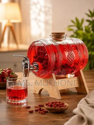 5 L Glass Manual Beverage Dispenser With a Bamboo Stand