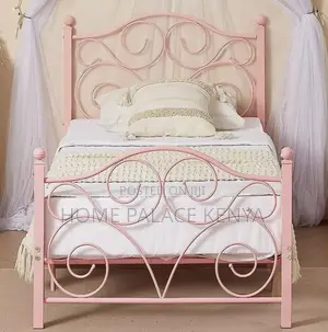 Kids Bed: Pink Metal Frame Girls Bed