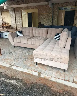 Modern 6‐Seater Beige Tufted Sofa – Elegant Comfortable