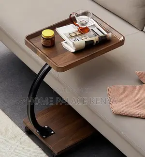 Side Table: MDF Long Snack Table With Wheels