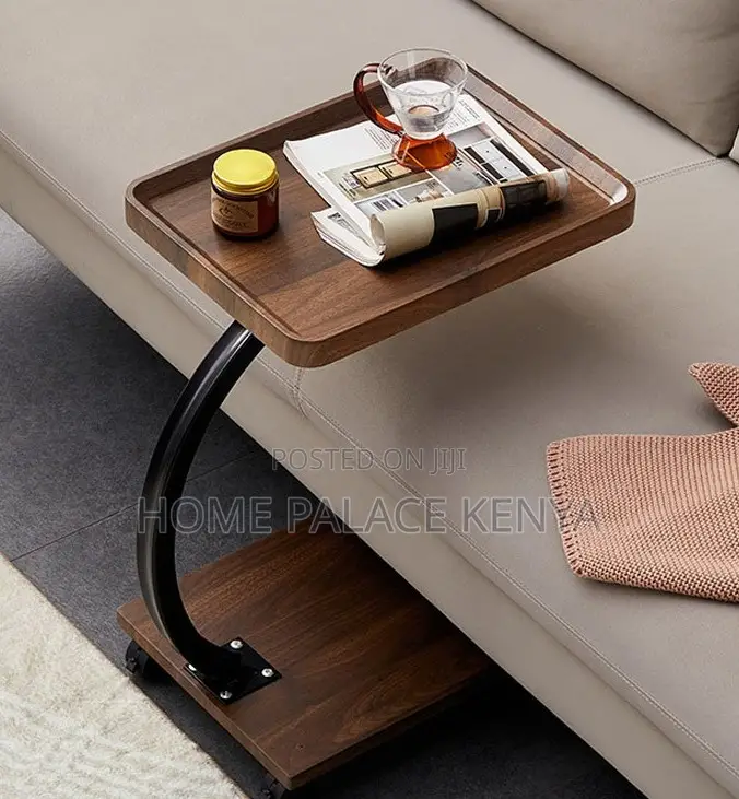 Side Table: MDF Long Snack Table With Wheels