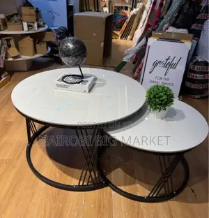 Modern Luxury 2in1 Pure Marble Nesting Tables With Black Stand