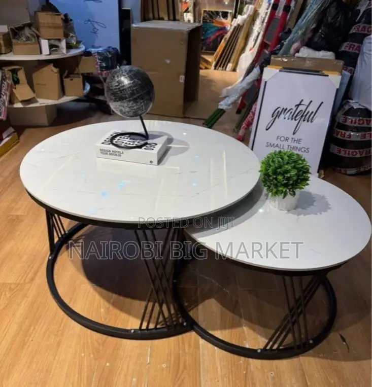 Modern Luxury 2in1 Pure Marble Nesting Tables With Black Stand