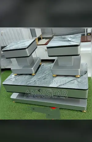 Grey Coffee Table With Glass/Marble Topping With 2 Stools