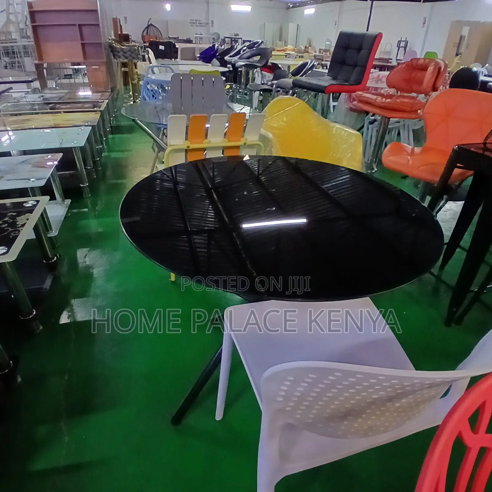 Dining Table: Circular Glass Table With Tripod Base for Two
