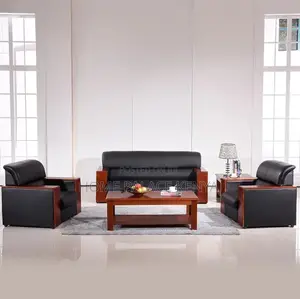 Leather Sofa: Executive Leather 5 Seater With Mahogany Armrest