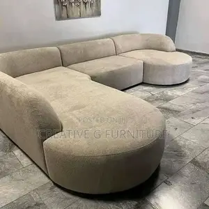 Luxurious 7‐Seater Curved Beige L‐Shaped Sofa