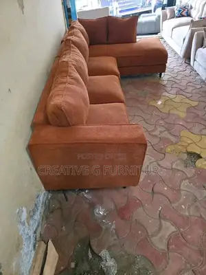 Stylish 6‐Seater Burnt Orange L‐Shaped Sofa