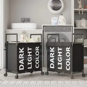 Partition Dirty Clothes Laundry Basket Trolley Rack_pa