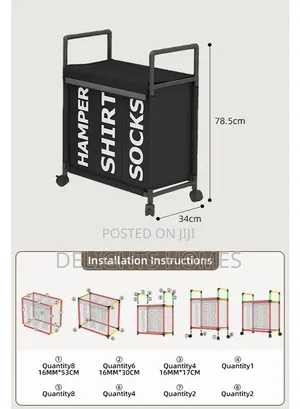Partition Dirty Clothes Laundry Basket Trolley Rack_pa