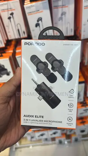 Porodo 3 in 1 Lavalier Microphone, Type-C Lightning Head 3.5mm Aux