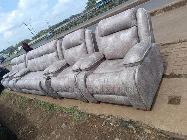 Elegant 7‐Seater Nude Semi‐Recliner Sofa Set - thumbnail 2