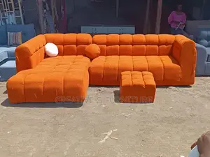 Modern 6‐Seater Orange Bubble L‐Shaped Sofa With Footrest