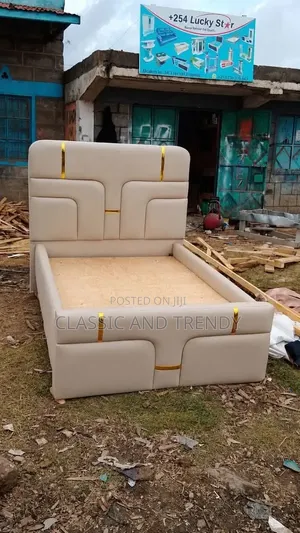 5x6 Cream Upholstered Bed